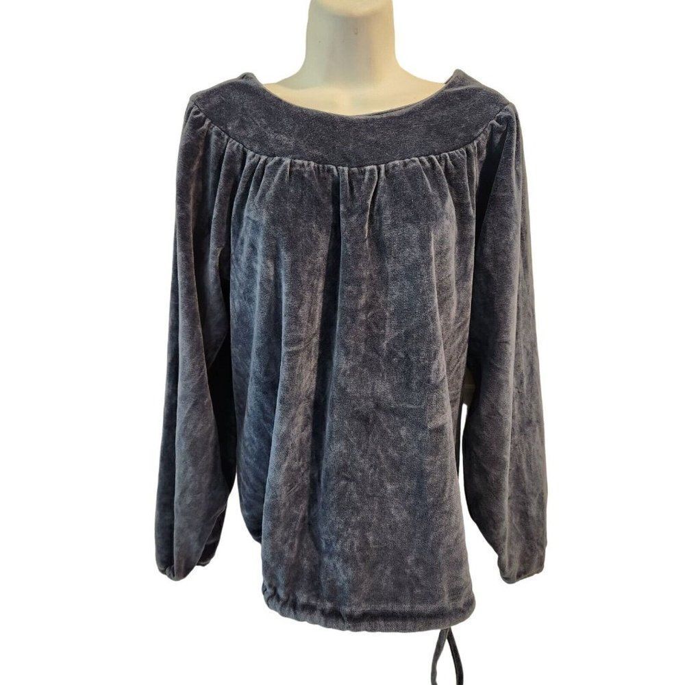 Vintage 70s Levis Womens Blue Velour Long Sleeve Pullover Blouse Shirt M Hippy